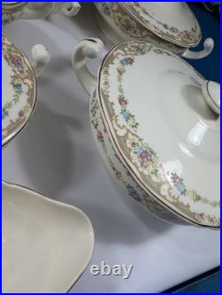 Vintage Floral Porcelain Dinnerware Set Unbranded USA Gold Trim 65 Pieces