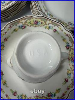 Vintage Floral Porcelain Dinnerware Set Unbranded USA Gold Trim 65 Pieces