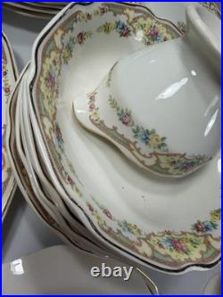 Vintage Floral Porcelain Dinnerware Set Unbranded USA Gold Trim 65 Pieces