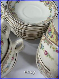 Vintage Floral Porcelain Dinnerware Set Unbranded USA Gold Trim 65 Pieces