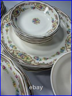 Vintage Floral Porcelain Dinnerware Set Unbranded USA Gold Trim 65 Pieces