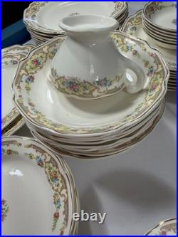 Vintage Floral Porcelain Dinnerware Set Unbranded USA Gold Trim 65 Pieces