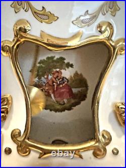 Vintage French Limoges Porcelain Mantel Clock WithCandelabra Garnitures Gold PLATE