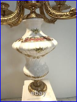 Vintage French Limoges Porcelain Mantel Clock WithCandelabra Garnitures Gold PLATE