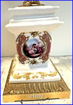 Vintage French Limoges Porcelain Mantel Clock WithCandelabra Garnitures Gold PLATE