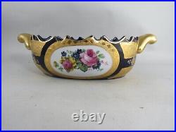 Vintage Gilded Cobalt Blue Porcelain Oval Serving Bowl Hand Painted