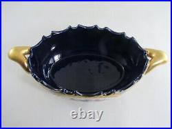 Vintage Gilded Cobalt Blue Porcelain Oval Serving Bowl Hand Painted