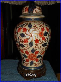 Vintage Ginger Jar LAMP CHINESE Hand Painted Orange Blue Gold Porcelain NO SHADE