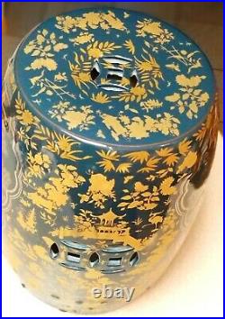 Vintage Gump's Chinese Cobalt Blue & Gold Garden Stool Porcelain FREE SHIPPING