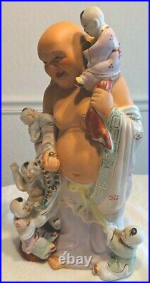 Vintage Happy Laughing Buddha with5 Climbing Children 1940's Porcelain Gold Beads