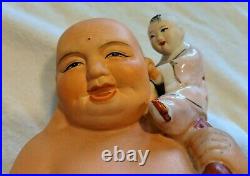 Vintage Happy Laughing Buddha with5 Climbing Children 1940's Porcelain Gold Beads