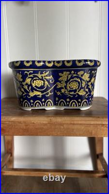 Vintage Italian Baroque Porcelain Cobalt And Gold Jardiniere Planter Vintage Italian Baroque Porcelain Cobalt And Gold Jardiniere Planter