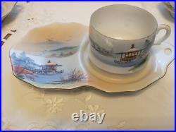 Vintage Japanese Kutani Porcelain China Tea Set. Hand Painted With Gold Accents