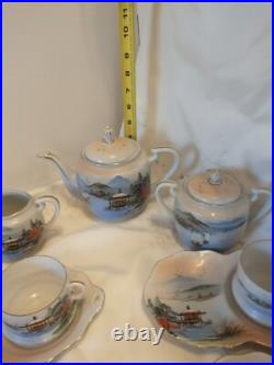 Vintage Japanese Kutani Porcelain China Tea Set. Hand Painted With Gold Accents