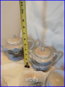 Vintage Japanese Kutani Porcelain China Tea Set. Hand Painted With Gold Accents