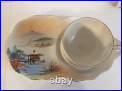 Vintage Japanese Kutani Porcelain China Tea Set. Hand Painted With Gold Accents