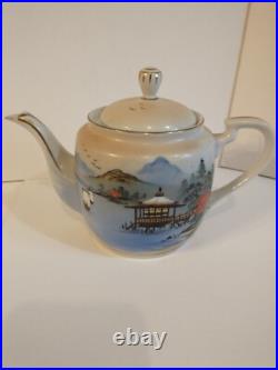 Vintage Japanese Kutani Porcelain China Tea Set. Hand Painted With Gold Accents