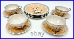 Vintage Japanese Lusterware gold/gray Cherry Blossom set of 4 tea & dessert
