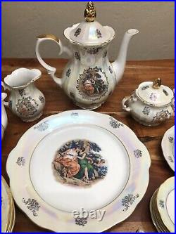 Vintage Kahla Porcelain Fine China Gold Trim Madonna GDR German Tea Set