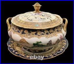 Vintage Large Chinese Export Tureen with Europe Hunting Scene with Underplate