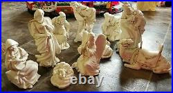 Vintage Large O'well Nativity Set Figurine Statue Porcelain Table White Gold 11p