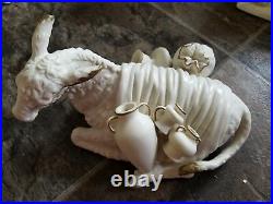 Vintage Large O'well Nativity Set Figurine Statue Porcelain Table White Gold 11p