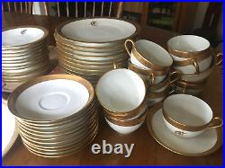 Vintage Limoge Gold Edge Fine China C Monogram 57 PC. Service /12 Dinnerware