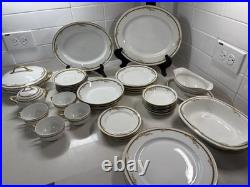 Vintage Limoges France Porcelain Dinnerware Set 36 Pc Rose Garland Gold Trim
