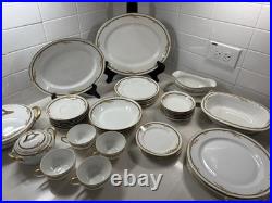 Vintage Limoges France Porcelain Dinnerware Set 36 Pc Rose Garland Gold Trim