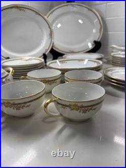 Vintage Limoges France Porcelain Dinnerware Set 36 Pc Rose Garland Gold Trim