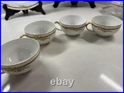 Vintage Limoges France Porcelain Dinnerware Set 36 Pc Rose Garland Gold Trim