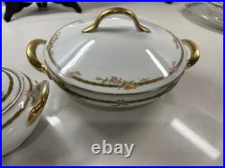 Vintage Limoges France Porcelain Dinnerware Set 36 Pc Rose Garland Gold Trim