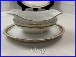 Vintage Limoges France Porcelain Dinnerware Set 36 Pc Rose Garland Gold Trim