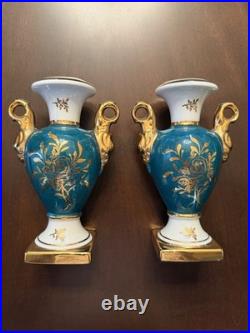 Vintage Limoges France Porcelain Vases Hand Painted Courting Scene Gold Gilt 7