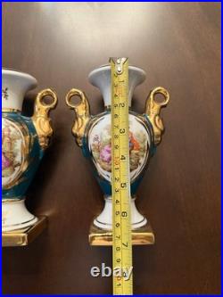 Vintage Limoges France Porcelain Vases Hand Painted Courting Scene Gold Gilt 7