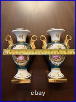 Vintage Limoges France Porcelain Vases Hand Painted Courting Scene Gold Gilt 7