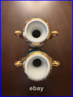 Vintage Limoges France Porcelain Vases Hand Painted Courting Scene Gold Gilt 7