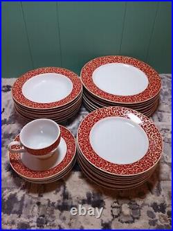 Vintage Mikasa Fine China Parchment Road, Red and gold Rim and Accents