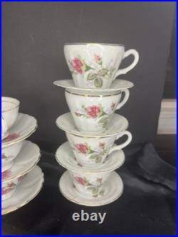 Vintage Moss Rose Porcelain 21 Piece Set Royal Rose From China Gold Trim
