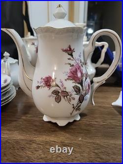 Vintage Moss Rose Porcelain Tea Set Royal Rose From China Gold Trim