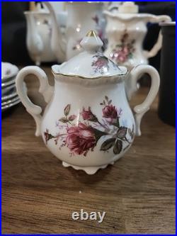 Vintage Moss Rose Porcelain Tea Set Royal Rose From China Gold Trim