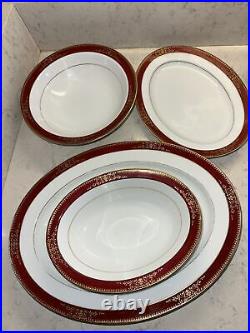 Vintage Noritake Goldmere China Set Mid Century Red, White, Gold- Lot of 79