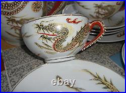 Vintage Part Set Japanese Moriage Gilded White China Dragon Ware Lithophane 11pc