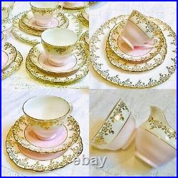 Vintage Pink Gold Teaset Tea cups saucers Colclough china Afternoon Tea