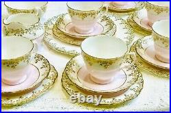 Vintage Pink Gold Teaset Tea cups saucers Colclough china Afternoon Tea