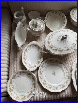 Vintage Porcelain China Pink Rose Gold Trim 26-Piece Dinnerware Collection