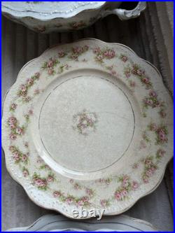 Vintage Porcelain China Pink Rose Gold Trim 26-Piece Dinnerware Collection
