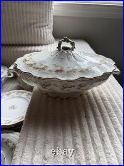 Vintage Porcelain China Pink Rose Gold Trim 26-Piece Dinnerware Collection