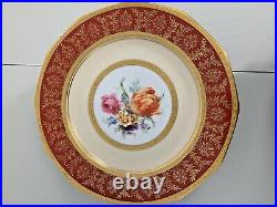 Vintage Princess China Belwood Bavaria Ge Roy Gold Trim Red Floral Plate Set 12