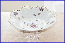 Vintage REICHENBACH Germany GDR Porcelain Fine China Footed Bowl Floral Gold Rim